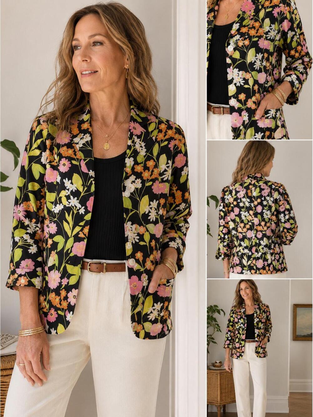 Vintage Sigrid Olsen Floral Linen Blend Blazer Size 4